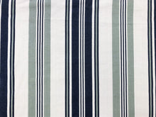 Load image into Gallery viewer, Reversible Navy Blue Sage Green Beige Nautical Stripe Cotton Linen Upholstery Fabric WHS013