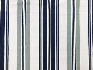 Reversible Navy Blue Sage Green Beige Nautical Stripe Cotton Linen Upholstery Fabric WHS013