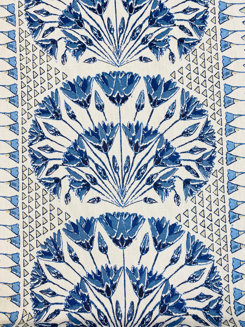 9 Yards Thibaut Anna French Cairo Navy Blue White Taupe Floral Upholstery Drapery Fabric