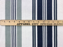 Load image into Gallery viewer, Reversible Navy Blue Sage Green Beige Nautical Stripe Cotton Linen Upholstery Fabric WHS013