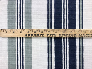 Reversible Navy Blue Sage Green Beige Nautical Stripe Cotton Linen Upholstery Fabric WHS013