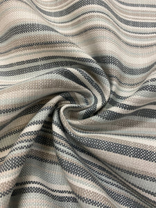 Blue Taupe Belgian Linen Stripe Upholstery Fabric, Fabric Bistro, Columbia
