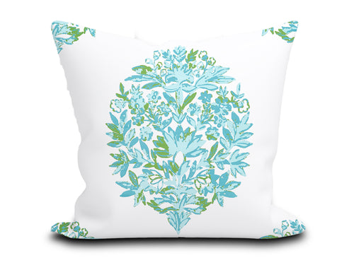 Custom Pillow Cover in Floral Thibaut Ridgefield in Spa Blue and Green - Both Sides
