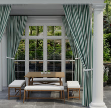 Load image into Gallery viewer, Heavy Duty Outdoor Solution Dyed Acrylic Forest Green Cream Stripe Upholstery Drapery Fabric CF