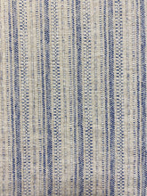 Load image into Gallery viewer, Irregular Remnant Piece of Schumacher Rustico Indigo Woven Beige Blue Stripe Upholstery Fabric WHS 4301