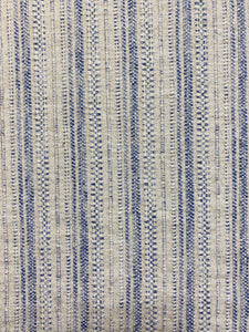 Irregular Remnant Piece of Schumacher Rustico Indigo Woven Beige Blue Stripe Upholstery Fabric WHS 4301