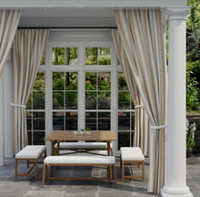 Load image into Gallery viewer, Heavy Duty Outdoor Solution Dyed Acrylic Tan Beige Cream Stripe Upholstery Drapery Fabric CF