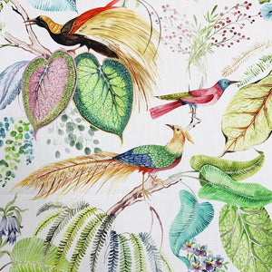 Cotton Cream Green Pink Red Teal Blue Mustard Organic Bird Floral Upholstery Drapery Fabric MGF