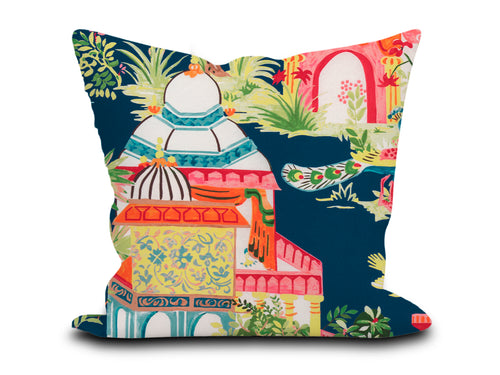 Custom Pillow Cover in Thibaut Floral Chinoiserie Mystic Garden in Navy Blue - Both Sides