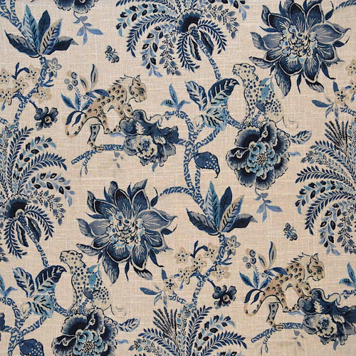 Linen Cotton Ecru Navy Blue Taupe Floral Animal Print Upholstery Drapery Fabric MGF
