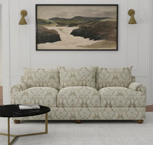 Load image into Gallery viewer, Spanish Made Damask Stripe Taupe Beige White Upholstery Drapery Fabric CF