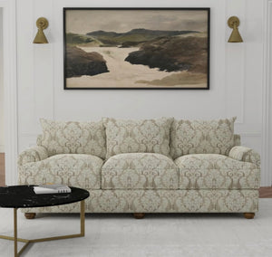 Spanish Made Damask Stripe Taupe Beige White Upholstery Drapery Fabric CF