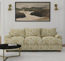 Load image into Gallery viewer, Spanish Made Damask Stripe Mustard Gold Beige Upholstery Drapery Fabric CF