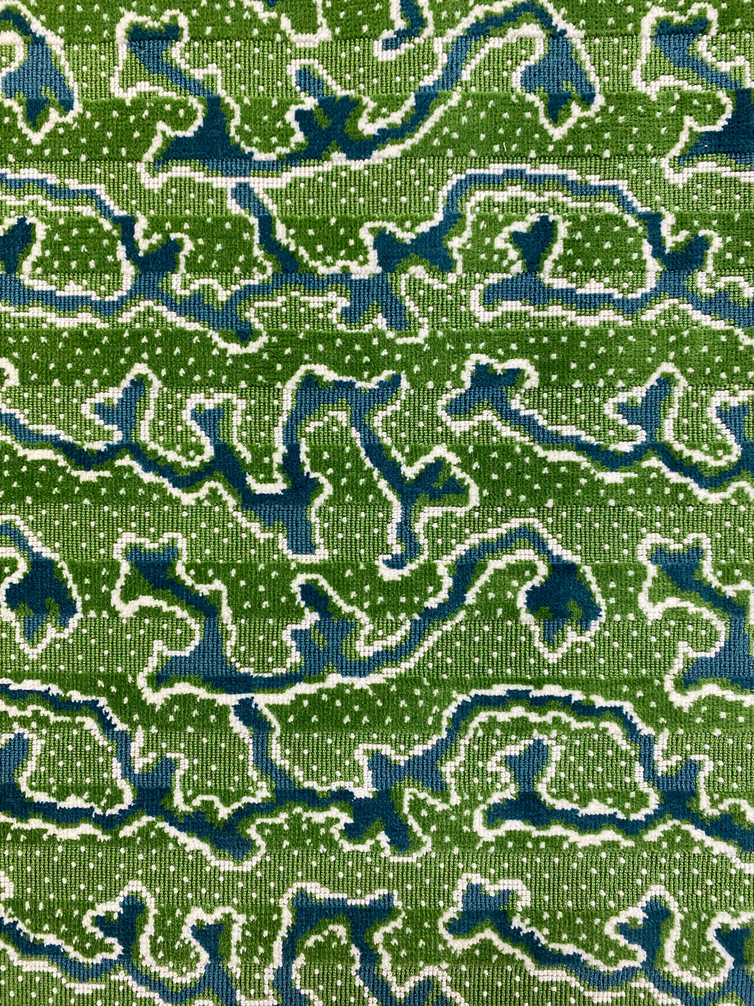 1.5 Yard Schumacher Corail Indoor Outdoor Emerald Green Teal Cream Abstract Cut Velvet Upholstery Fabric STA 4408