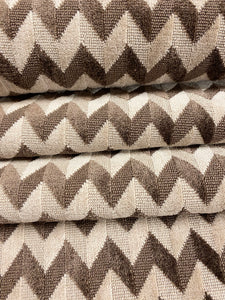 1.35 Yard Designer Taupe Brown Herringbone Chevron Velvet Upholstery Fabric WHS 4372