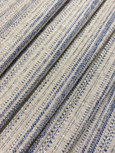 Load image into Gallery viewer, Irregular Remnant Piece of Schumacher Rustico Indigo Woven Beige Blue Stripe Upholstery Fabric WHS 4301