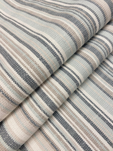 1.8 Yard Designer Seafoam Green Grey Cream Taupe Belgian Linen Stripe Upholstery Fabric WHS 4311