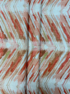 1.25 Yd Stout Fabric Linger 1 Sunset Orange Beige Green Cream Embroidered Herringbone Drapery Fabric WHS 4287