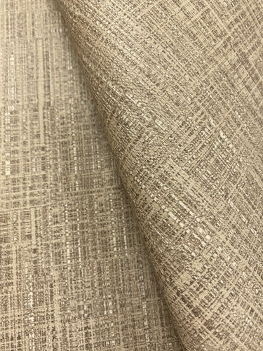 Designer Heavy Duty Brown Taupe MCM Mid Century Modern Tweed Faux Leather Upholstery Vinyl WHS 4398