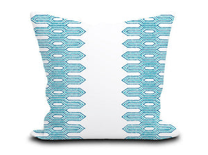 Custom Pillow Cover in Thibaut Nola Stripe Embroidery Aqua - One Side