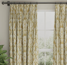 Load image into Gallery viewer, Spanish Made Damask Stripe Mustard Gold Beige Upholstery Drapery Fabric CF