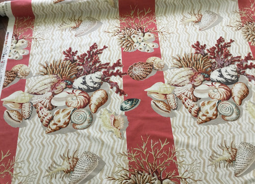 Cowtan & Tout Tortola Seashells Shells Nautical Coral Cream Ocean Beach Home Decor Cotton Linen Fabric Upholstery Drapery