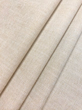 Load image into Gallery viewer, Designer Water &amp; Stain Resistant Taupe MCM Mid Century Modern Herringbone Viscose Linen Upholstery Fabric WHS 4417