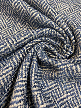 Load image into Gallery viewer, Designer Navy Blue White Geometric Fret Upholstery Fabric WHS 4285