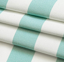 Load image into Gallery viewer, Heavy Duty Outdoor Solution Dyed Acrylic Aqua Blue Cream Stripe Upholstery Drapery Fabric CF