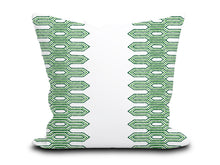 Load image into Gallery viewer, Custom Pillow Cover in Thibaut Nola Stripe Embroidery Green - One Side