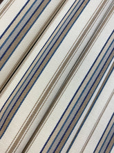 Load image into Gallery viewer, Designer Indoor Outdoor Cream Taupe Blue Nautical Stripe Upholstery Fabric WHS 4336