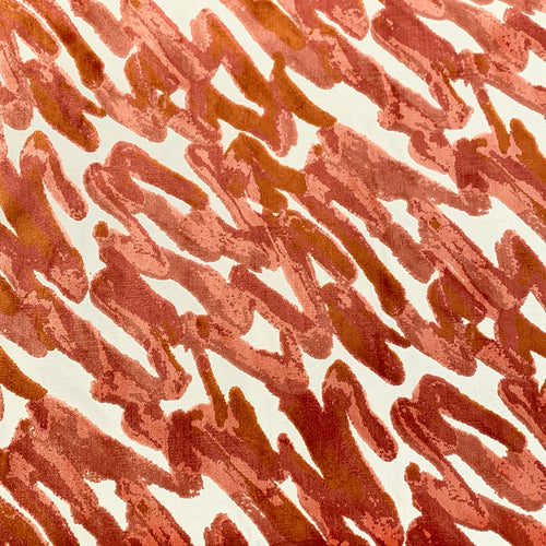 Rusty Orange Cream Abstract Cut Velvet Upholstery Fabric MGF