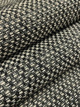 Load image into Gallery viewer, Designer Charcoal Grey Black Cream MCM Mid Century Modern Tweed Water &amp; Stain Resistant Upholstery Fabric WHS 4424