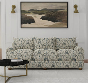 Spanish Made French Navy Blue Grey Damask Stripe Upholstery Drapery Fabric CF