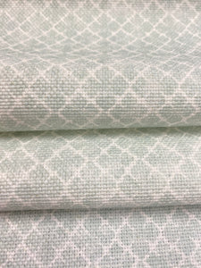 1.25 Yard Designer Cream Seafoam Green Geometric Cotton Linen Upholstery Fabric WHS 4376