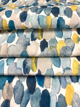 Load image into Gallery viewer, 1.8 Yard of Romo Orrin Kingfisher Teal Yellow Mustard Blue Grey Abstract Velvet Upholstery Drapery Fabric STA 4332