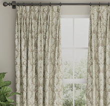 Load image into Gallery viewer, Spanish Made Damask Stripe Taupe Beige White Upholstery Drapery Fabric CF