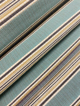 Load image into Gallery viewer, 1.5 Yard Designer Water &amp; Stain Resistant Outdoor Green Seafoam Aqua Yellow Cream Stripe Upholstery Fabric WHS 4548