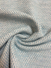 Load image into Gallery viewer, Designer Water &amp; Stain Resistant Indoor Outdoor MCM Mid Century Modern Aqua Blue White Chenille Upholstery Fabric WHS 4354