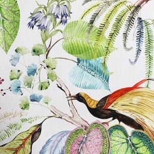 Cotton Cream Green Pink Red Teal Blue Mustard Organic Bird Floral Upholstery Drapery Fabric MGF