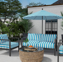 Load image into Gallery viewer, Heavy Duty Outdoor Solution Dyed Acrylic Royal Blue Cream Stripe Upholstery Drapery Fabric CF