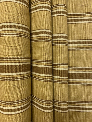 Designer Water & Stain Resistant Ecru Tan Beige Brown Beige Stripe Cotton Linen Upholstery Fabric WHS 4486