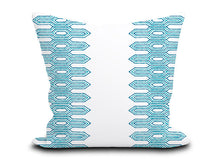 Load image into Gallery viewer, Custom Pillow Cover in Thibaut Nola Stripe Embroidery Aqua - Both Sides