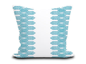 Custom Pillow Cover in Thibaut Nola Stripe Embroidery Aqua - Both Sides