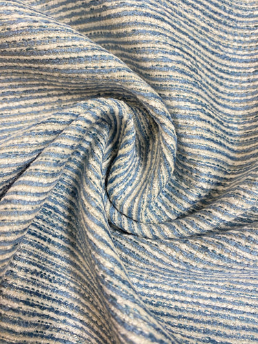 1.8 Yard of Designer Navy Blue Cream Stripe Chenille Water & Satin Resistant Upholstery Fabric WHS 4549