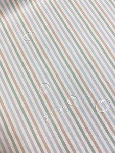 Designer Cotton Cream Aqua Blue Green Taupe Stripe Water & Stain Resistant Upholstery Drapery Fabric WHS 4528