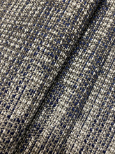 Load image into Gallery viewer, 1.5 Yard Designer Navy Blue Grey White MCM Mid Century Modern Tweed Upholstery Fabric WHS 4540