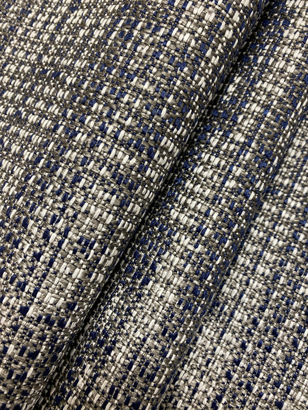 1.5 Yard Designer Navy Blue Grey White MCM Mid Century Modern Tweed Upholstery Fabric WHS 4540