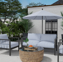 Load image into Gallery viewer, Heavy Duty Outdoor Solution Dyed Acrylic Purple Blue Cream Stripe Upholstery Drapery Fabric CF