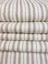 Load image into Gallery viewer, Designer Belgian Linen Cream Beige Taupe Stripe Water Resistant Drapery Fabric WHS 4230